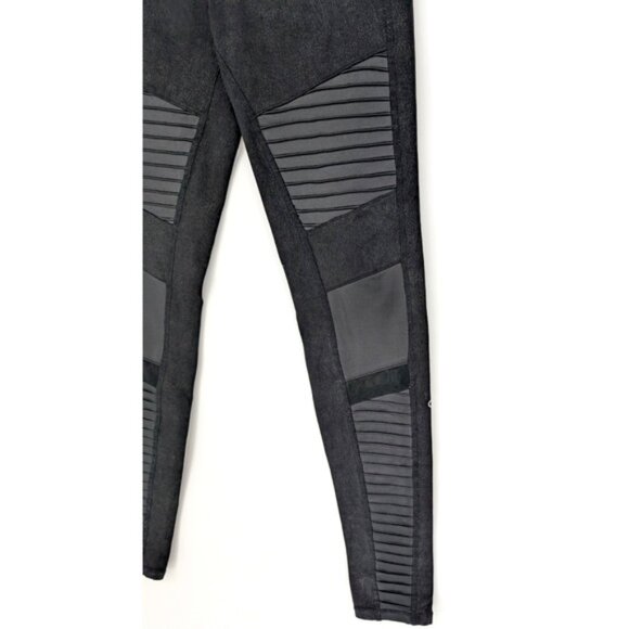 Alo Yoga Black High Waist Moto Legging Glossy Back Athletic Athleisure Medium - Picture 6 of 12